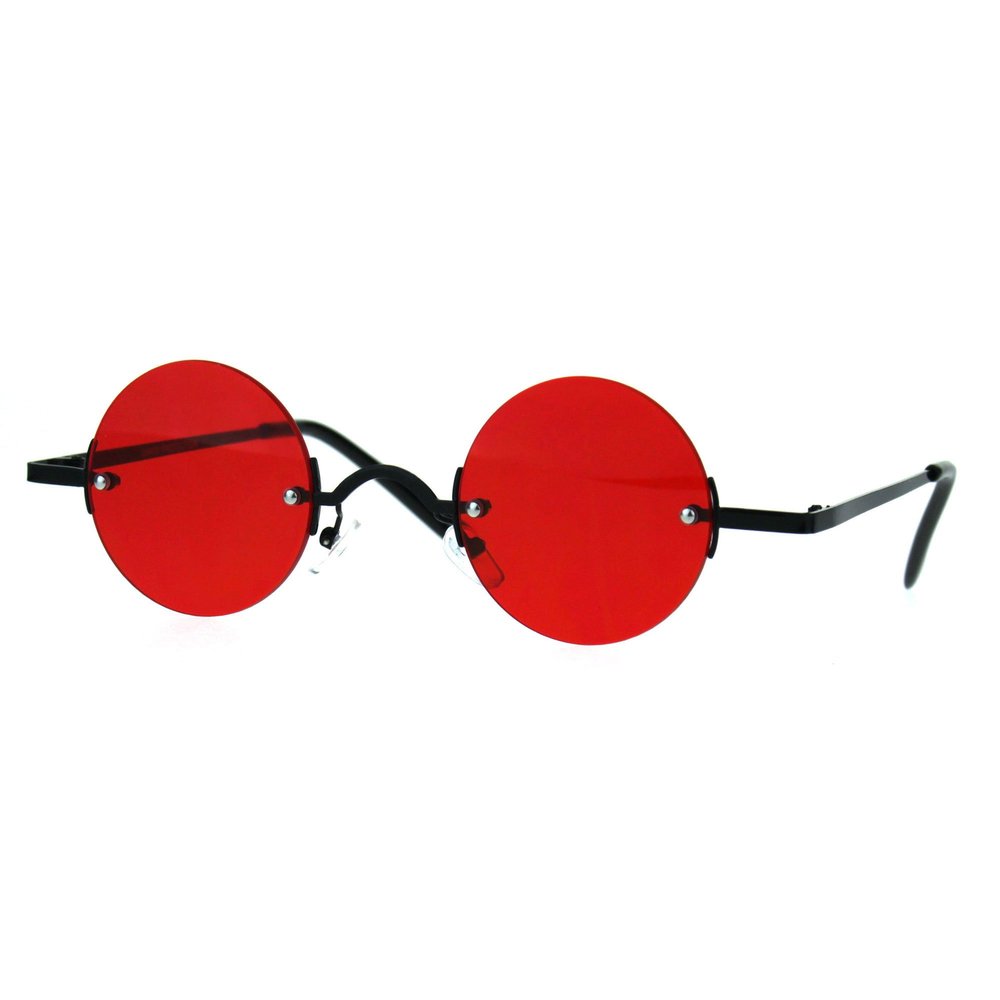 PASTL Small Round Circle Rimless Sunglasses Wide Frame Narrow Lens Black, Red