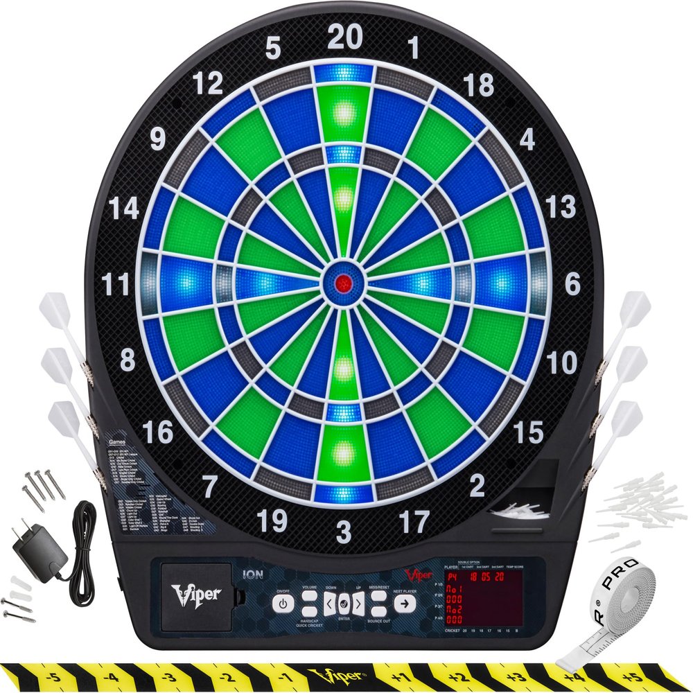 Viper Ion Illuminated Electronic Dartboard, 15.5 in Regulation Target, LED Segments, 48 Games, 8 Players, 6 Darts Included
