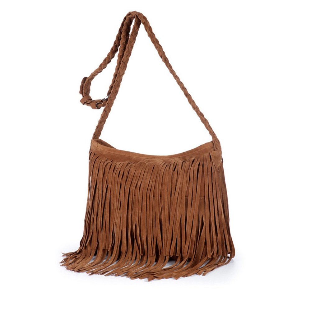Heidi Bag Hobo Hippie Fringe Tassel Faux Suede Shoulder Messenger Cross Body Womens Sling Bag(camel)