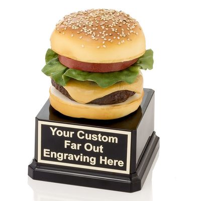 Far Out Awards Cheese Burger Trophy - Hamburger Award, Eating Contest Trophies, Best Cheeseburger Awards