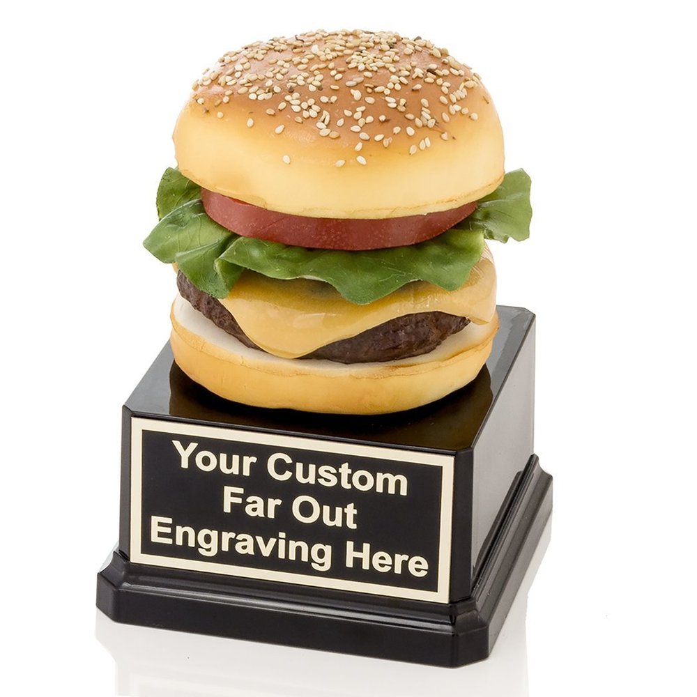 Far Out Awards Cheese Burger Trophy - Hamburger Award, Eating Contest Trophies, Best Cheeseburger Awards