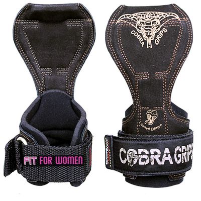 Cobra Grips FIT Women Weight Lifting Gloves Heavy Duty Straps Alternative Power Lifting Hooks Best for Deadlifts with Adjustable Neoprene Padded Wrist Wrap Support Bodybuilding (FIT Black Leather)