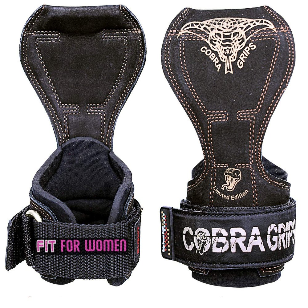 Cobra Grips FIT Women Weight Lifting Gloves Heavy Duty Straps Alternative Power Lifting Hooks Best for Deadlifts with Adjustable Neoprene Padded Wrist Wrap Support Bodybuilding (FIT Black Leather)