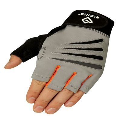 Bionic Glove Men's Cross-Training Fingerless Gloves w/ Natural Fit Technology, Gray/Orange (PAIR), Medium