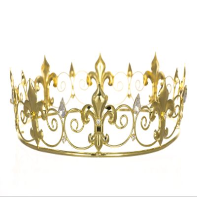 Men's Full King's Crown for Theather Prom Party - Clear Crystals Gold Plating T436