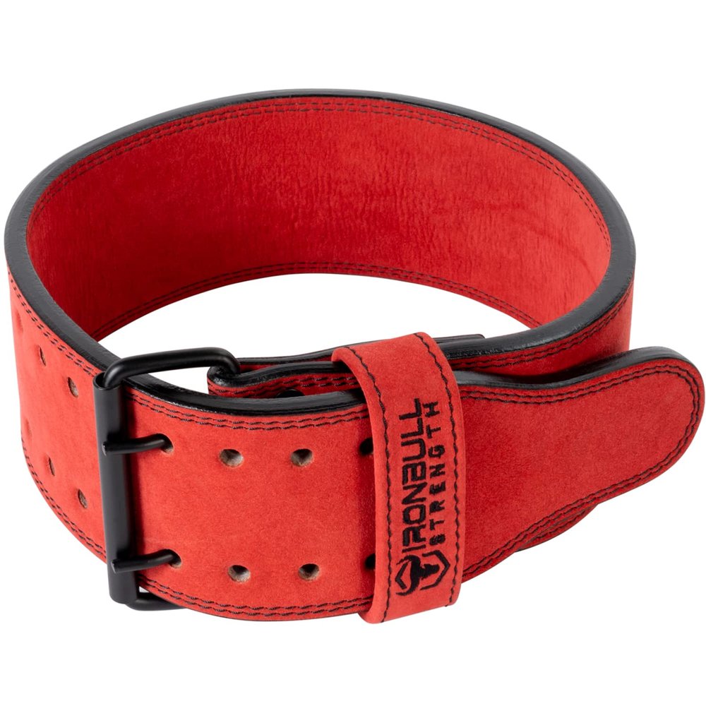PowerLifting Belt - 10mm Double Prong - 4-inch Wide - Heavy Duty for Extreme Weight Lifting Belt (Red, Large)