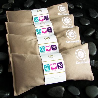 Happy Wraps Yoga Eye Pillows - Unscented Eye Pillows - Namaste Hot Cold for Stress, Meditation, Spa, Relaxation Gifts - Made in USA Set of 4 - Tan Cotton