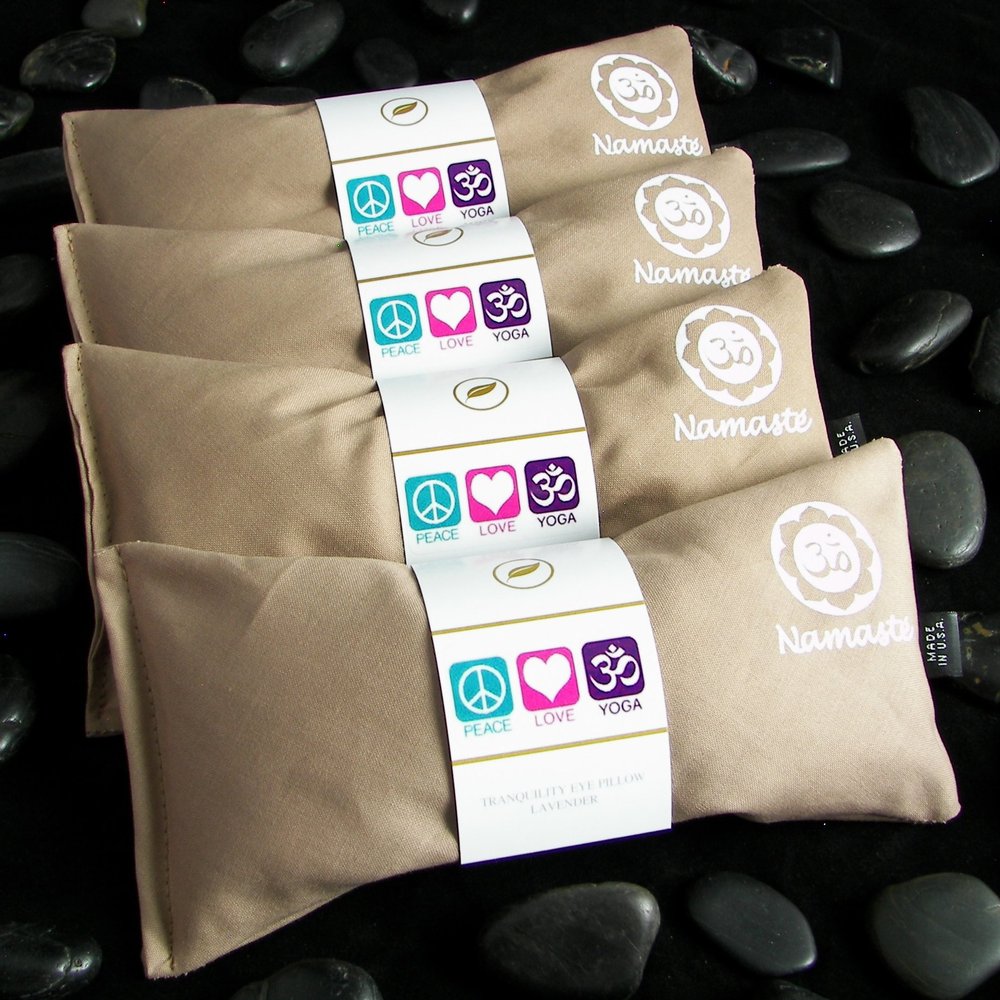 Happy Wraps Yoga Eye Pillows - Unscented Eye Pillows - Namaste Hot Cold for Stress, Meditation, Spa, Relaxation Gifts - Made in USA Set of 4 - Tan Cotton