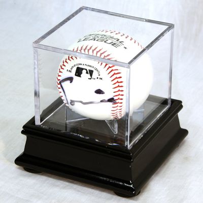 Single Baseball Cube Display Case Stand with 98% UV Ultra Pro Cube Included (Black Finish)