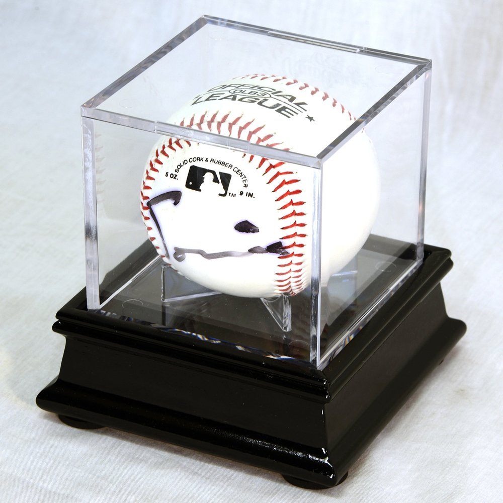 Single Baseball Cube Display Case Stand with 98% UV Ultra Pro Cube Included (Black Finish)