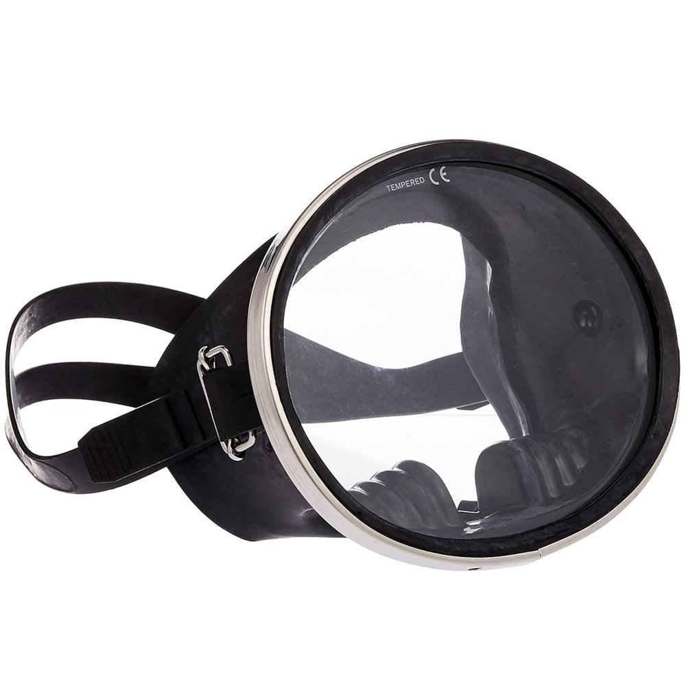 Scuba Choice Spearfishing Free Dive Mask - Classic Rubber with Tempered Glass Lenses | Oval Shape Stainless Steel Frame for Enhanced Visibility & Comfort, Perfect Underwater Adventures - Black