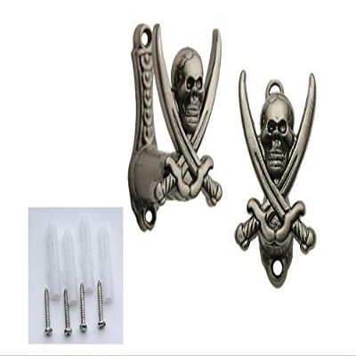 2 pc Pirate Adjustable Sword Wall Mount Display Hanger Zinc Alloy