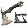 14.5" Underworld Dragon Camping EDC Fantasy Decorative Hatchet Knife Etched Stainless Steel Blade Abs Dragon Shaped Handle Decorative Guard and Pommel with Wooden Stand view 1