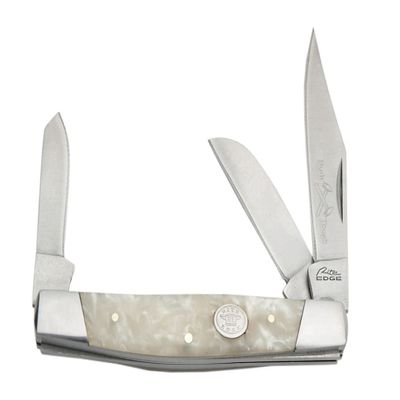 4" LARGE STOCKMAN WHITE PEARL HANDLE