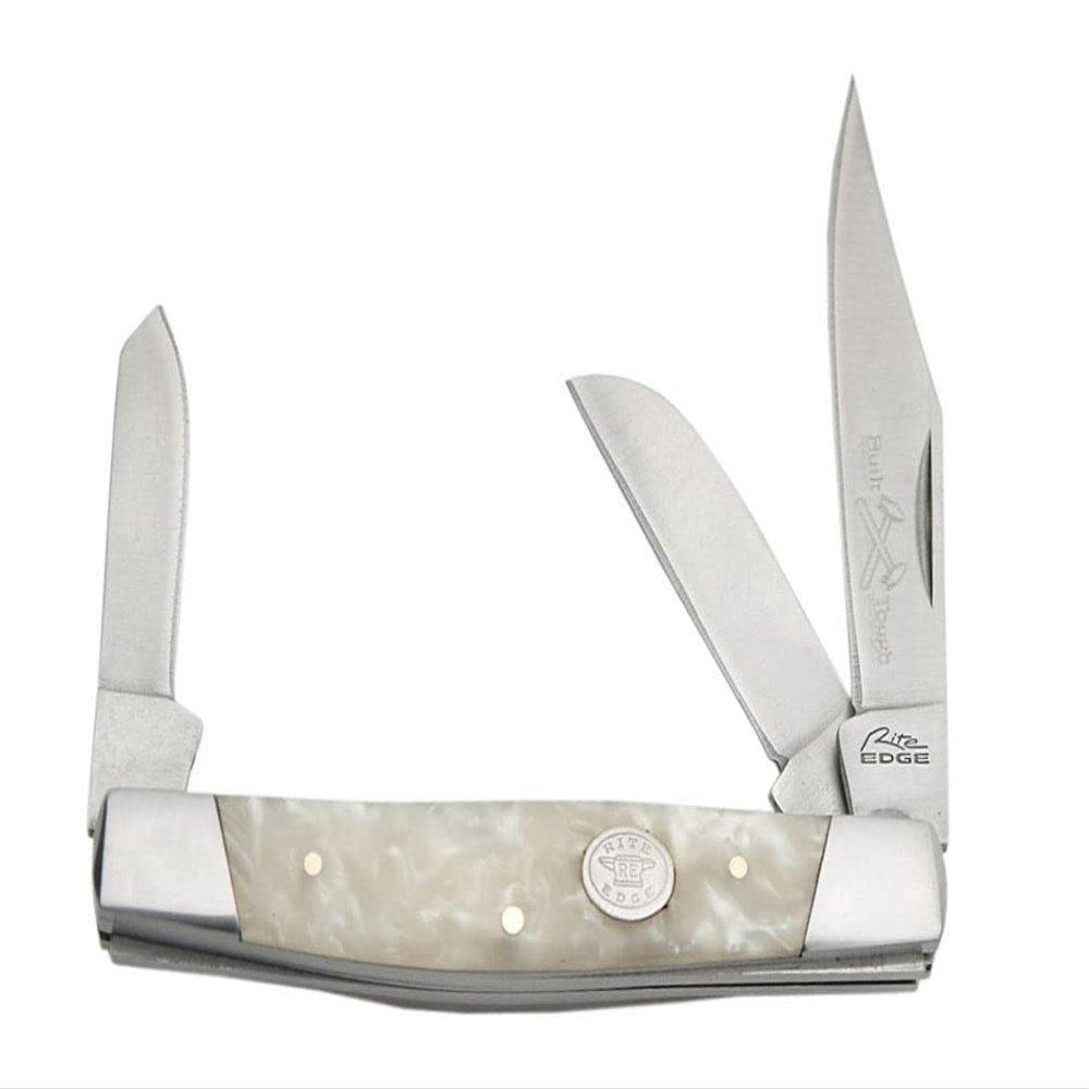 4" LARGE STOCKMAN WHITE PEARL HANDLE