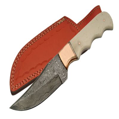 Damascus Steel Copper Bone Skinner Knife