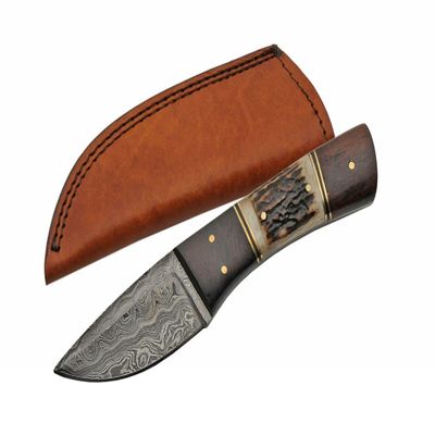 Full Tang Damascus Steel Blade Stag/Wooden Handle 8 inch Edc Skinner Knife