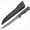 Blue Wood Filleting Steak Knife With Damascus Steel Blade | Leather Sheath view 1