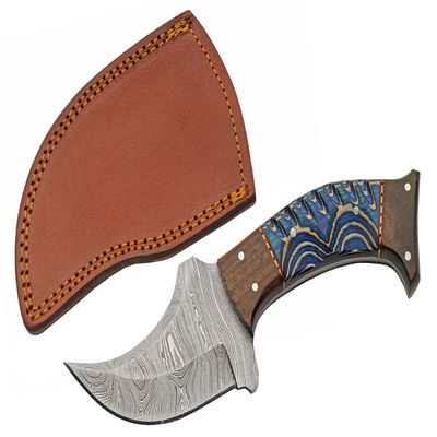 Damascus Steel Blue Pueblo Wood Handle 8 inch Hunting Knife