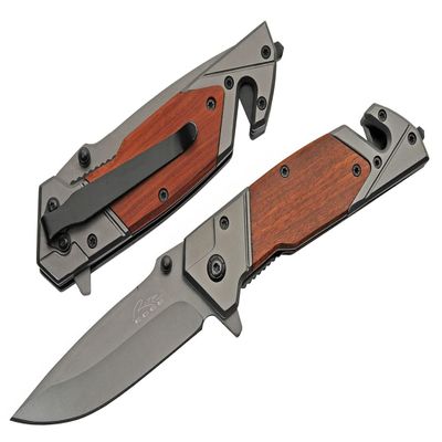 Titanium Coated Stainless Steel Blade Natural Wood Handle 8 inch Edc Pocket Folding Knife