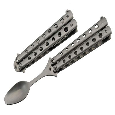 9" Silver Finish Butterfly Style Travel Camping Spoon Stainless Steel