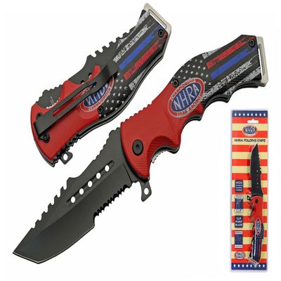 8" Nhra Half American Flag Pocket Folding Edc Camping Knife Black Clip Point Stainless Steel Blade Abs Handle With 3D Printed American Flag