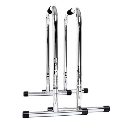 Lebert Fitness Dip Bar Stand - Original Equalizer Total Body Strengthener Pull Up Bar Home Gym Exercise Equipment Dipping Station - Frank Medrano Series, Workout Guide and Online Group - Chrome (XL)