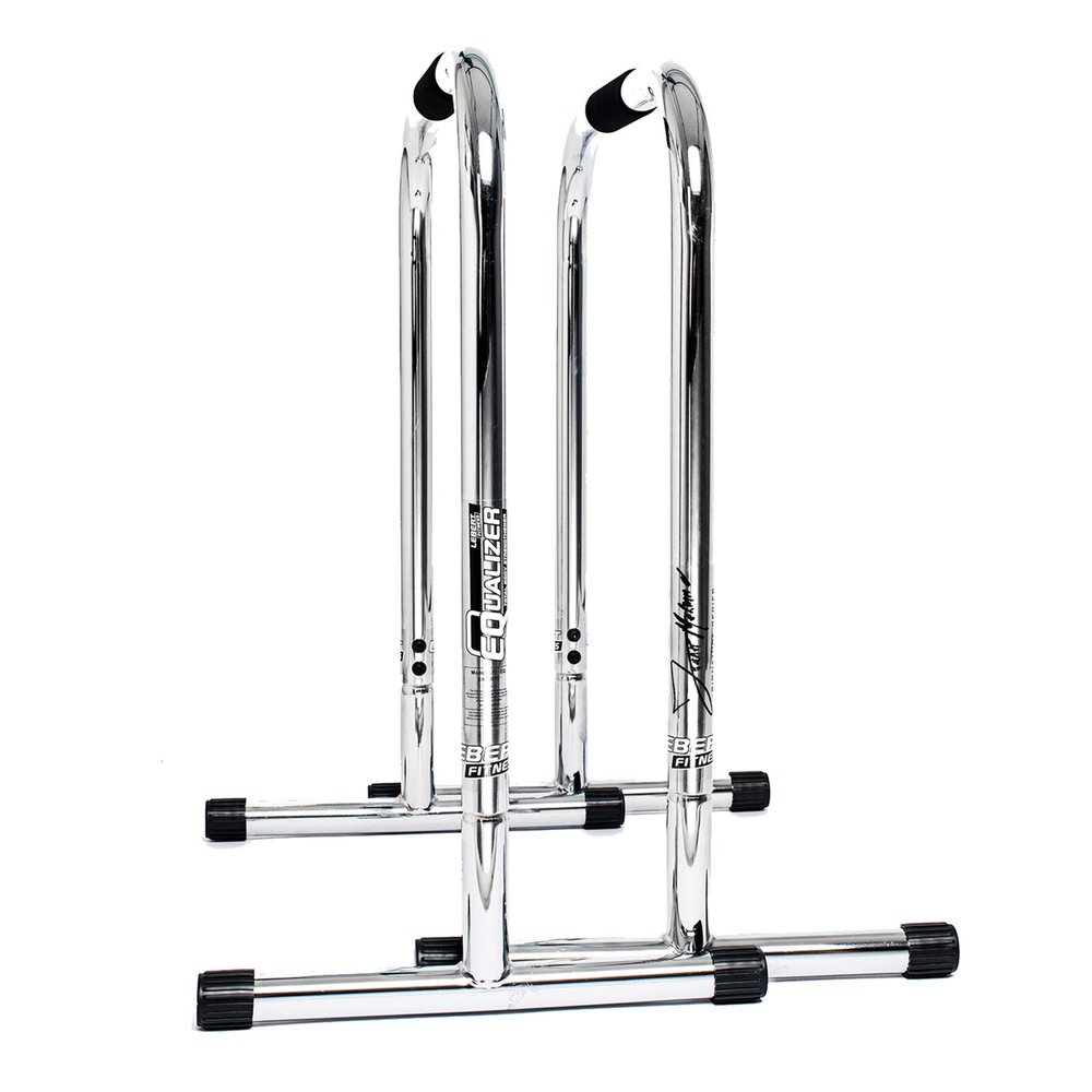Lebert Fitness Dip Bar Stand - Original Equalizer Total Body Strengthener Pull Up Bar Home Gym Exercise Equipment Dipping Station - Frank Medrano Series, Workout Guide and Online Group - Chrome (XL)
