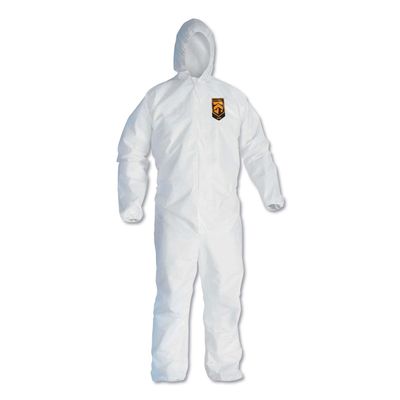 Kleenguard A40 Liquid & Particle Protection Coveralls with Hood (44323), Zip Front, Elastic Wrists & Ankles (EWA), White, Large, 25 Garments / Case