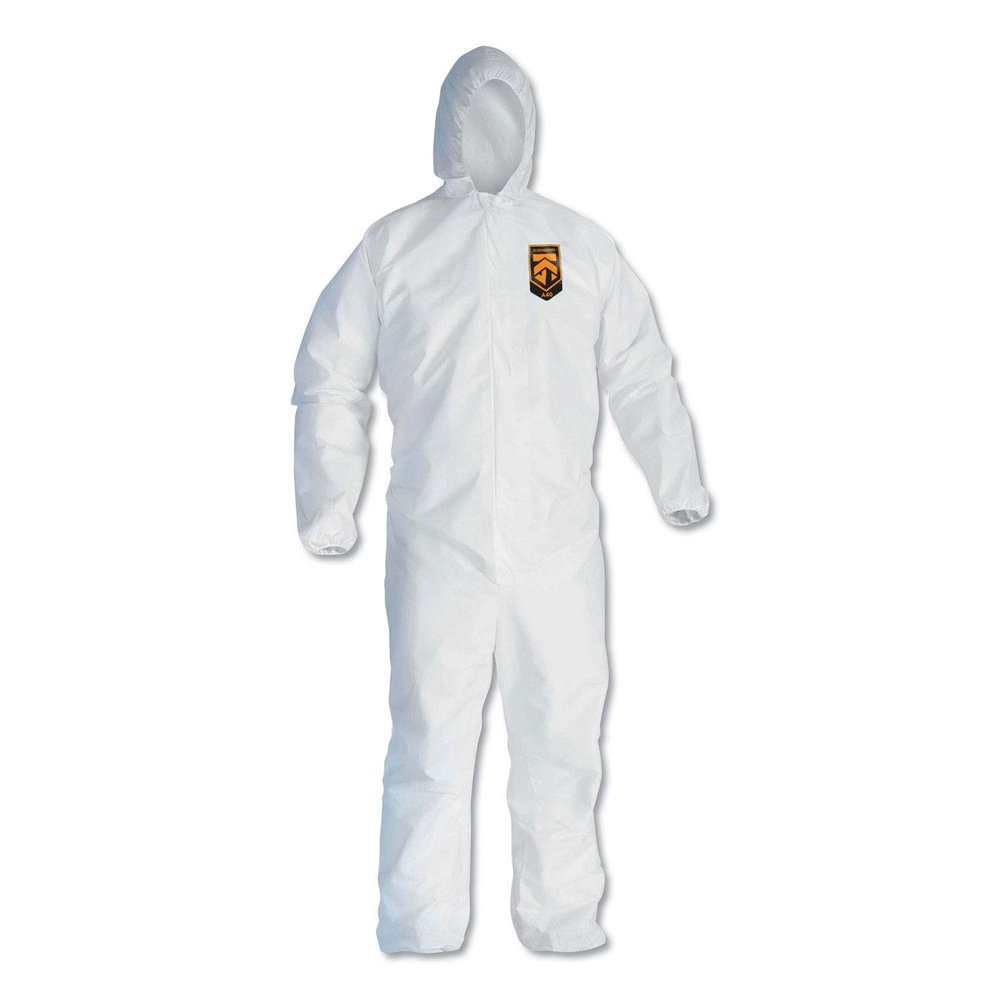 Kleenguard A40 Liquid & Particle Protection Coveralls with Hood (44323), Zip Front, Elastic Wrists & Ankles (EWA), White, Large, 25 Garments / Case