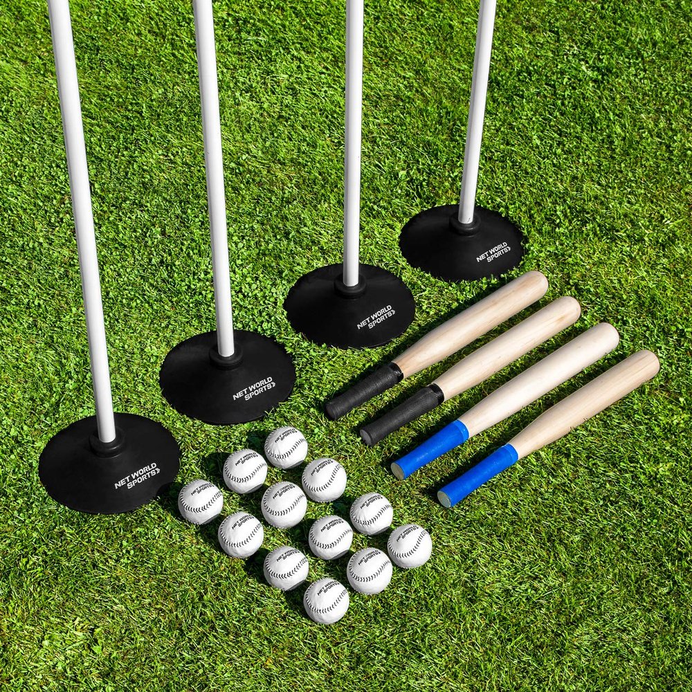 Net World Sports Complete Rounders Set (Bats, Balls, Poles, Bases & Carry Bag) (Classic or Jumbo)  Everything Your School, College or Team Needs for Rounders Action (Jumbo Rounders Set)