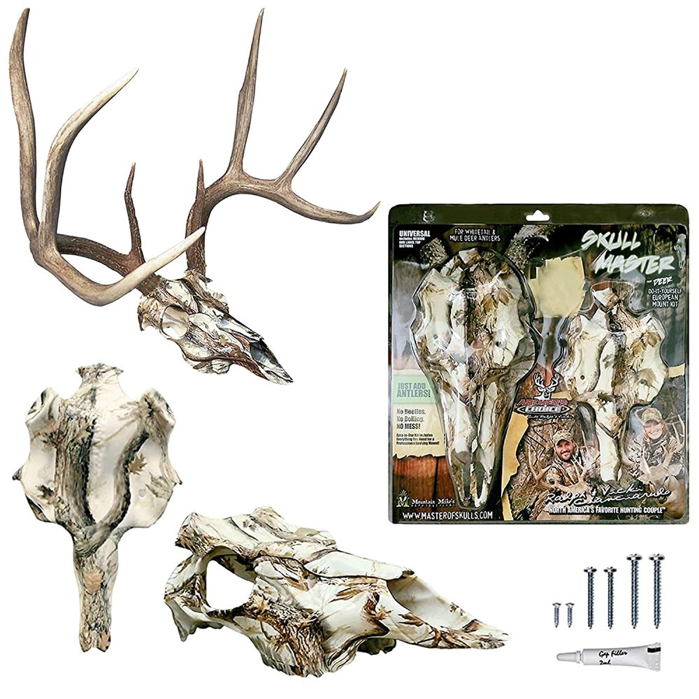 Skull Master by Illusion | Snow Camo | European Mount | Antler Mounting Kit | Euro Mount | 3D Modeled Replica Deer Skull | Taxidermy | Compatible with Harvested and Shed Antlers | Universal Sizing