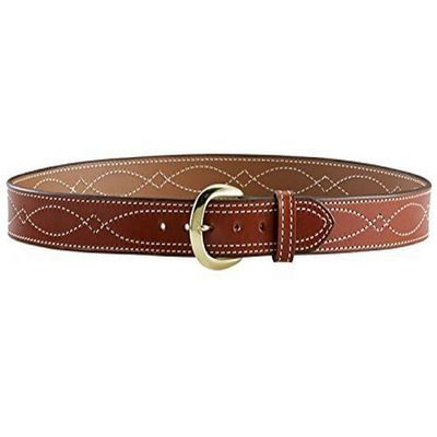 Aker Leather B13 Fancy Stitch Belt, Tan 1-3/4" Width Dress Belt with Decorative Gunfighter Stitch, Leather Lined with Polished Brass Buckle, 32 Inch Length Compatible with Holsters, Made in USA