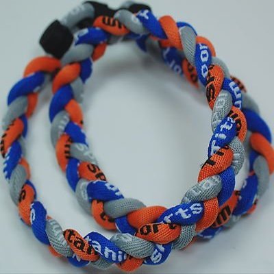 24" Royal Blue Orange Gray Titanium Sports Tornado Necklace w/ Case