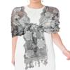 Hand Embroidered Rose & Trillium Flower Shining Sequin Lace Scarf Shawl - Gray view 3