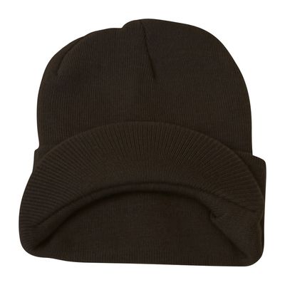 TOP HEADWEAR Cuff Visor Winter Beanie - Black