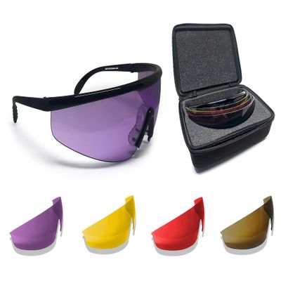 Bertoni Shooting Glasses with 4 Interchangeable Lenses and Carrying Case  AF899 Italy Tactical Protective Safety Glasses with RX Optical Prescription Carrier - Shiny Black