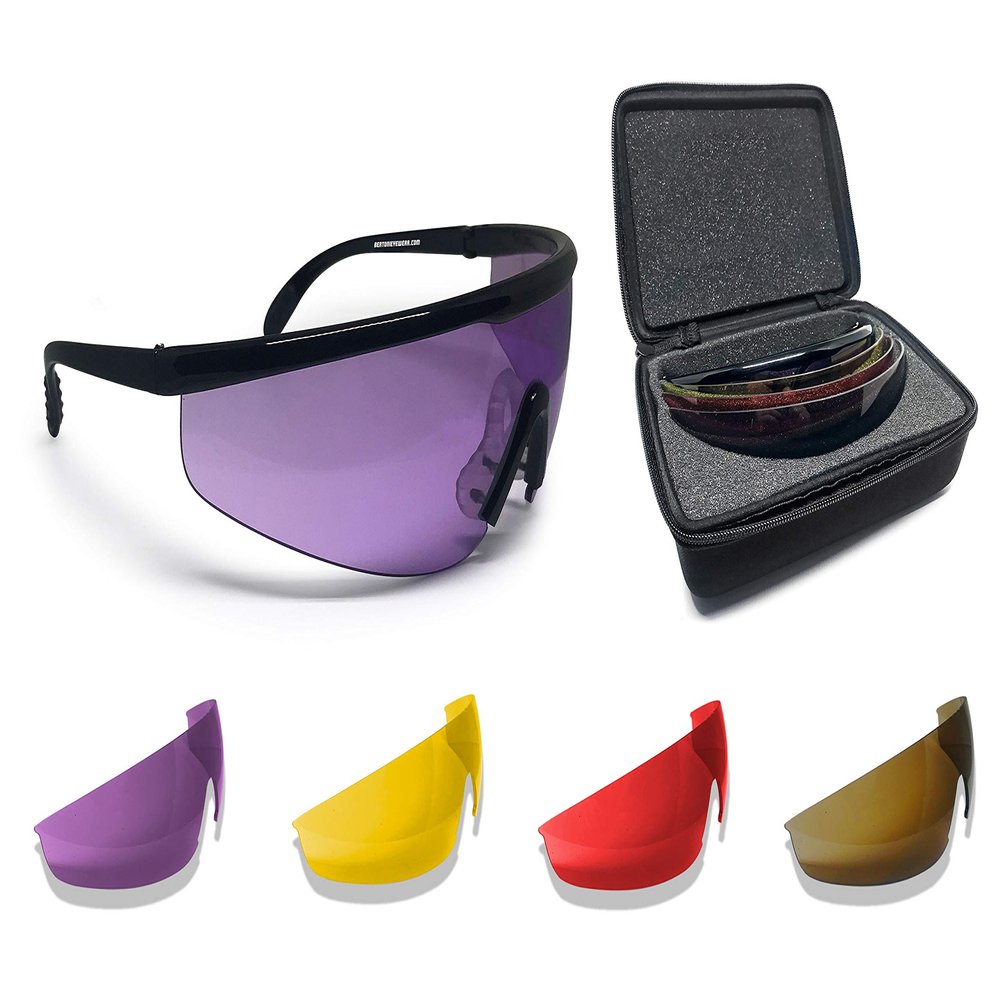 Bertoni Shooting Glasses with 4 Interchangeable Lenses and Carrying Case  AF899 Italy Tactical Protective Safety Glasses with RX Optical Prescription Carrier - Shiny Black
