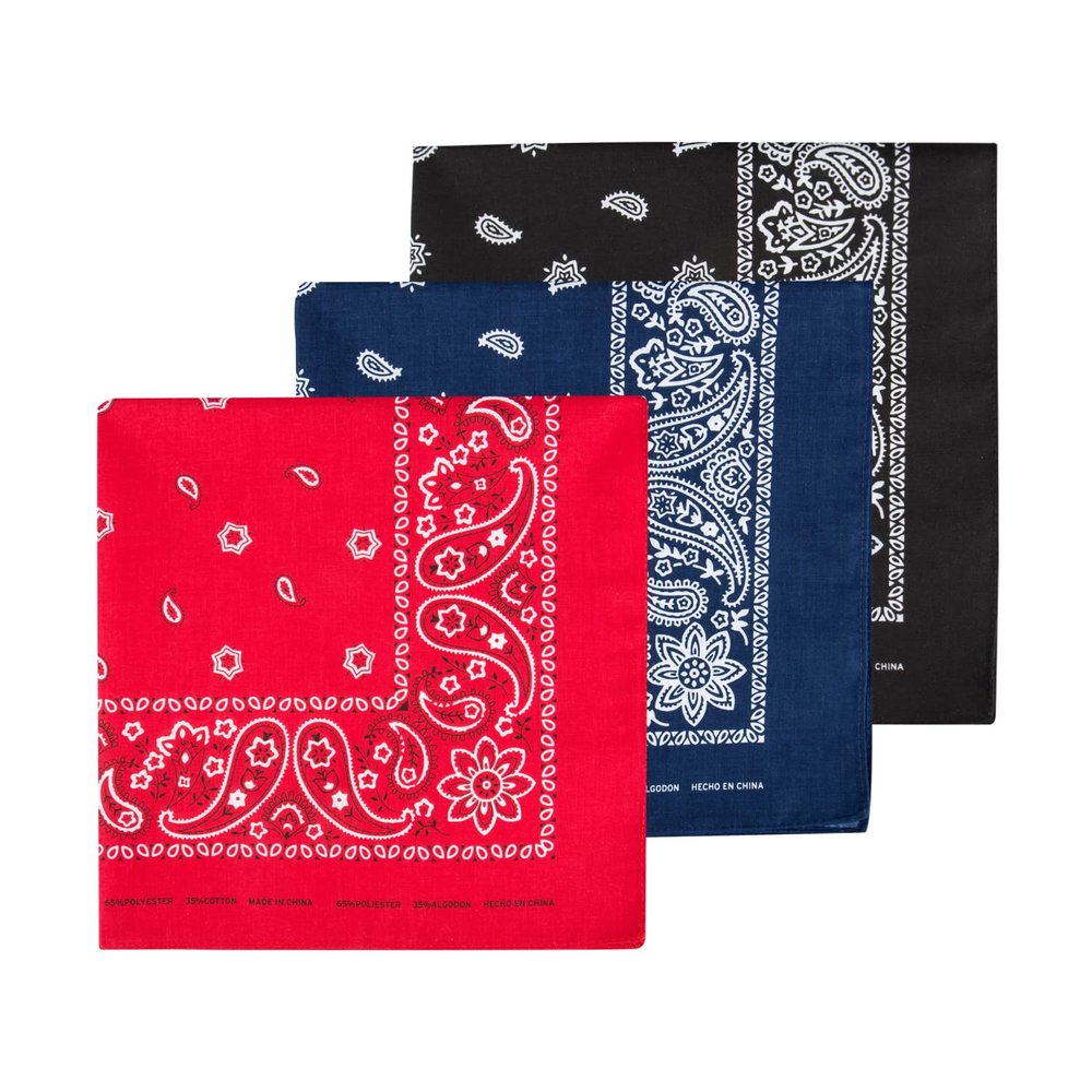 Levi's Men's 100% Cotton Multi-purpose Bandana Gift Sets  Headband, Wrap, Protective Coverage, Black/Red/Navy, Pack 3