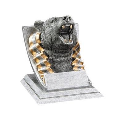 Decade Awards Grizzly Bear Mascot Trophy - 4 Inch Tall | Engraved Bear Spirit Award, Silver and Gold - Customize Now