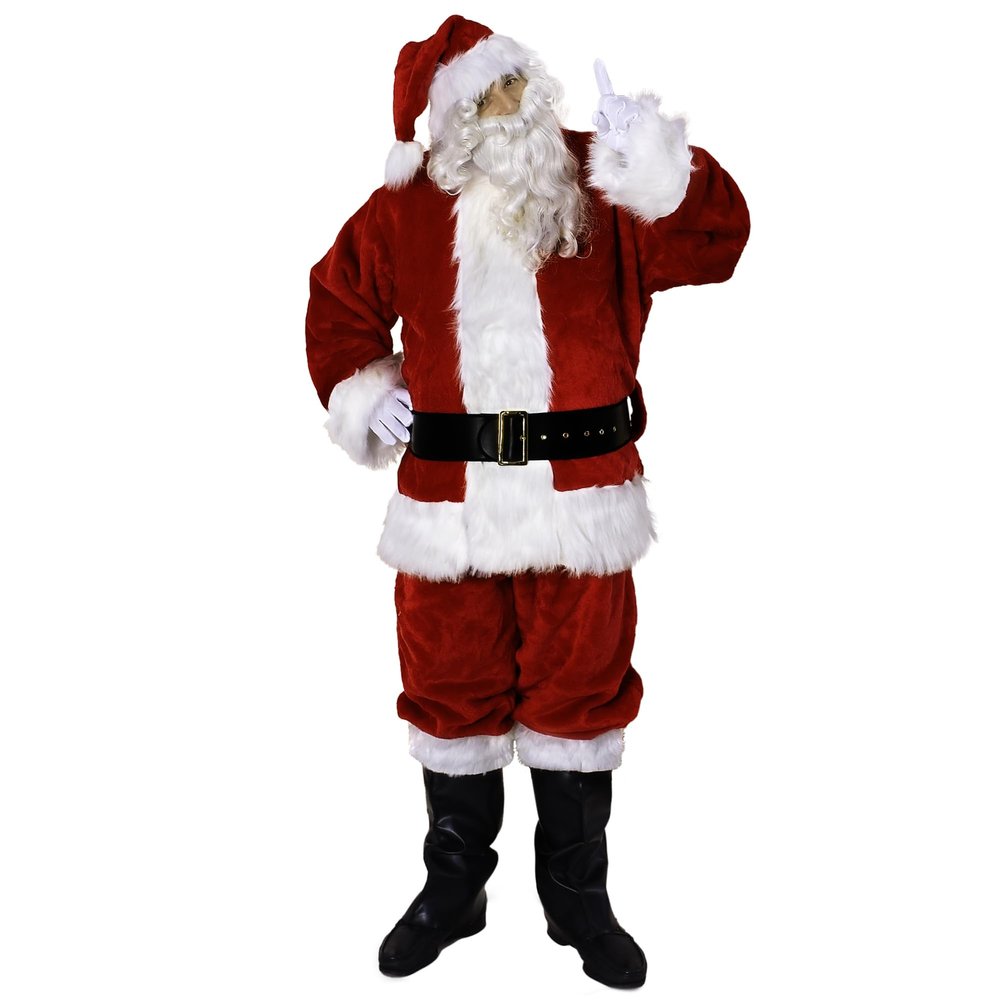 Sunnywood Ultra Deluxe Santa Claus Suit Professional Santa Costume Set for Men Complete with Belt, Gloves, and Boot Tops, Large