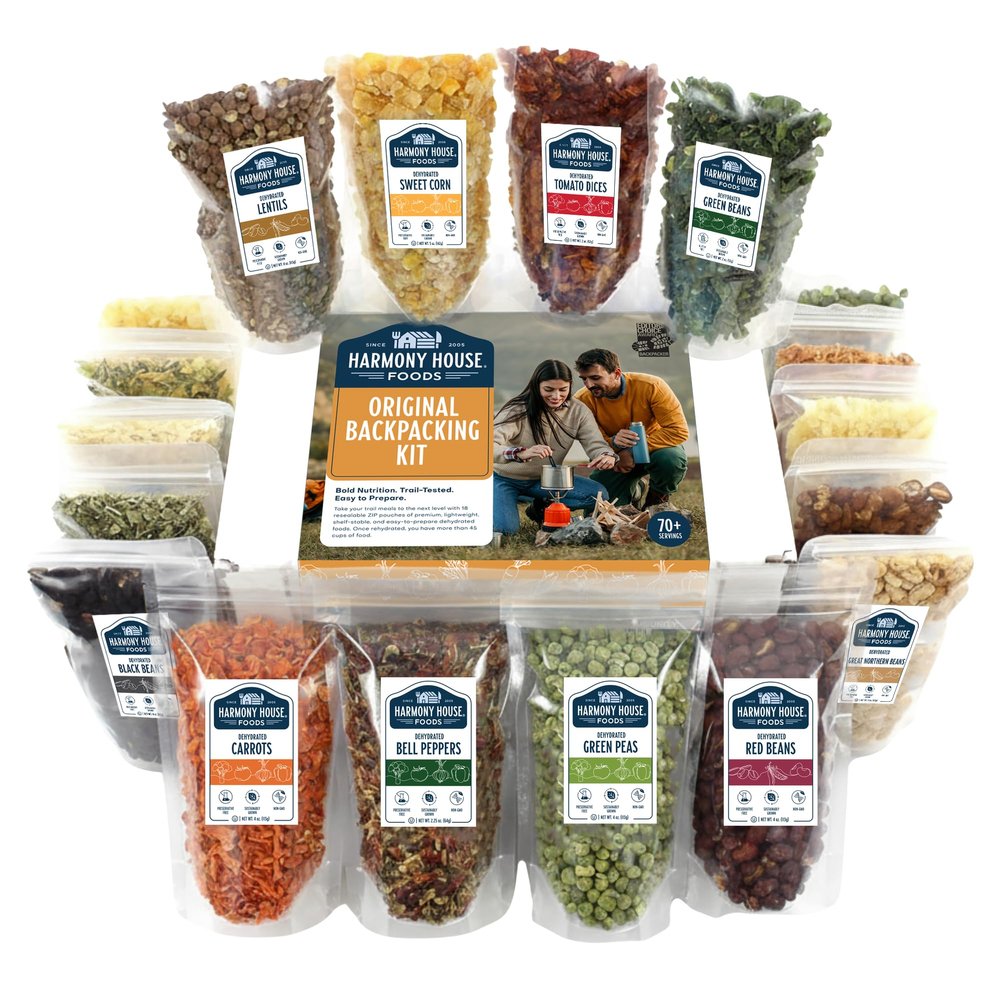 The Backpacking Kit - 18Ct Premium Lightweight Meals in 1 Cup Resealable Pouches by Harmony House Foods, Single Set White