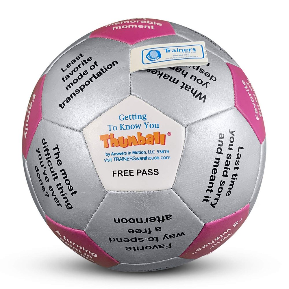 Trainers Warehouse Getting to Know You Thumball 6" | Conversation Starter, Ice Breaker, Team Building Game for The Office in Any Setting | 32 Prompts