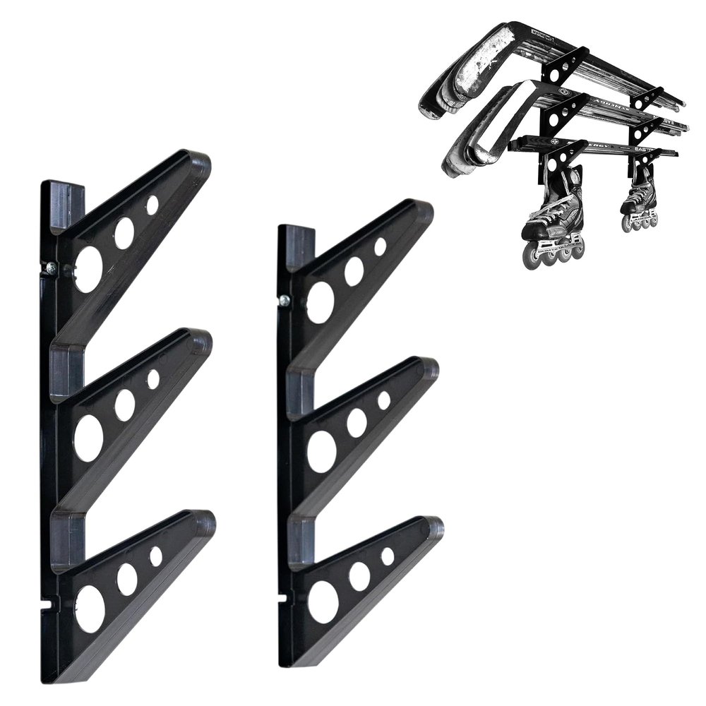 StoreYourBoard Hockey Stick Rack, Wall Mount Garage Storage for Sports Equipment, Skates, Lacrosse Sticks, 3 Tiers, Supports 40 lbs