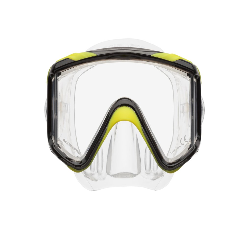 SCUBAPRO Crystal Vu Plus Scuba Mask Without Purge Valve, with Ultra Clear Tri Lens for Diving, Yellow/Gray