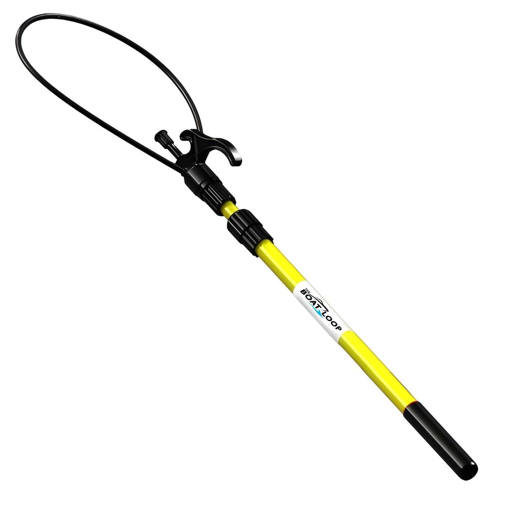 Boat Loop Extendable Yellow Fiberglass Boat Pole with Flexible Std Loop & Quick-Lock System - Selectable Pole Length with Rubber Guard for Docks - Marine Rope Hook & Line Handling Tool