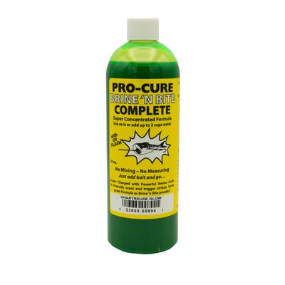 Pro-Cure Brine 'N Bite Complete Bait Brine, 16 Ounce, Chartreuse Glow