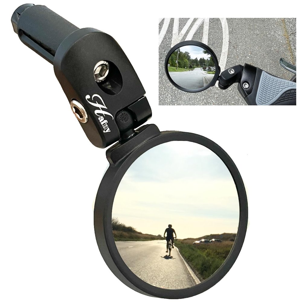 Hafny Bar End Bike/Bicycle Mirror, Stainless Steel Lens, Safe Adjustable Rearview Cycle/E-bike Mirror, HF-MR083 (Black 62mm)