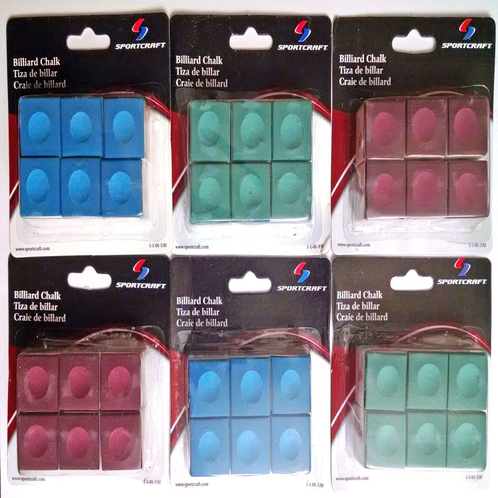 Box of 36 Cubes of Pool Cue Chalk by Sportcraft Billiard Supplies (Blue Chalk, Red chalk, Green chalk) - 36 pack