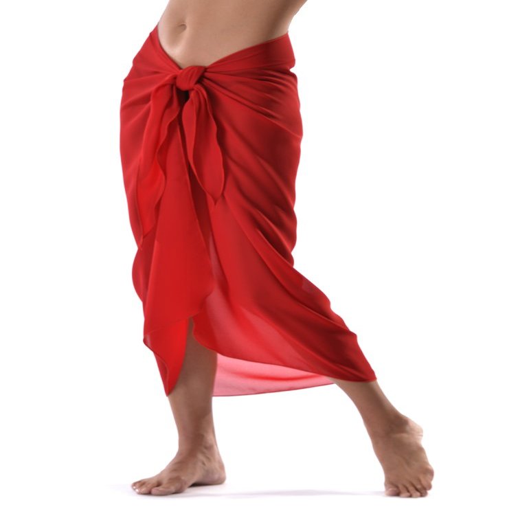 Long Solid Sarong Cover Up O/S - Red
